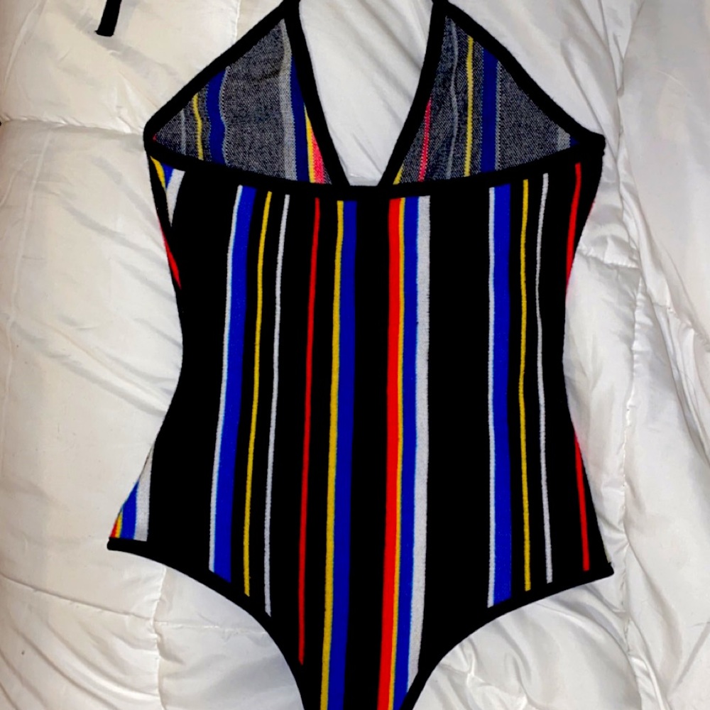 Colorful Black Stripped body suit